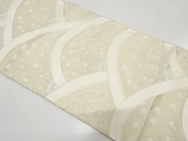JAPANESE KIMONO / ANTIQUE FUKURO OBI / SILK / WOVEN PEACOCK FEATHER